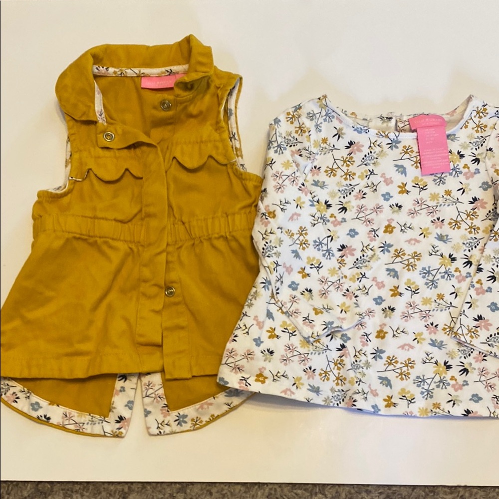 Isaac Mizrahi Mustard Yellow Vest with Floral Long Sleeve Shirt Size 12 MOS - Picture 8 of 8